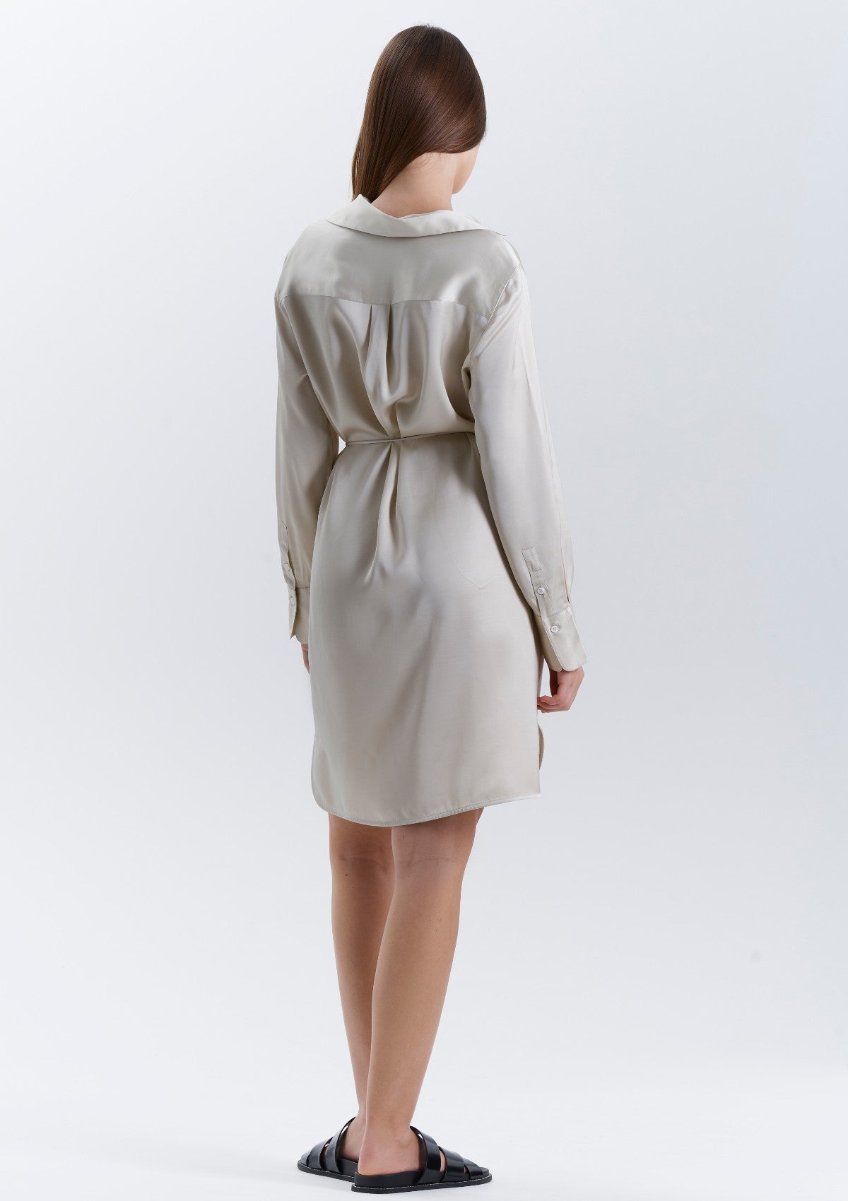 A superior quality viscose fabric beige shirt dress by Silk & tonic