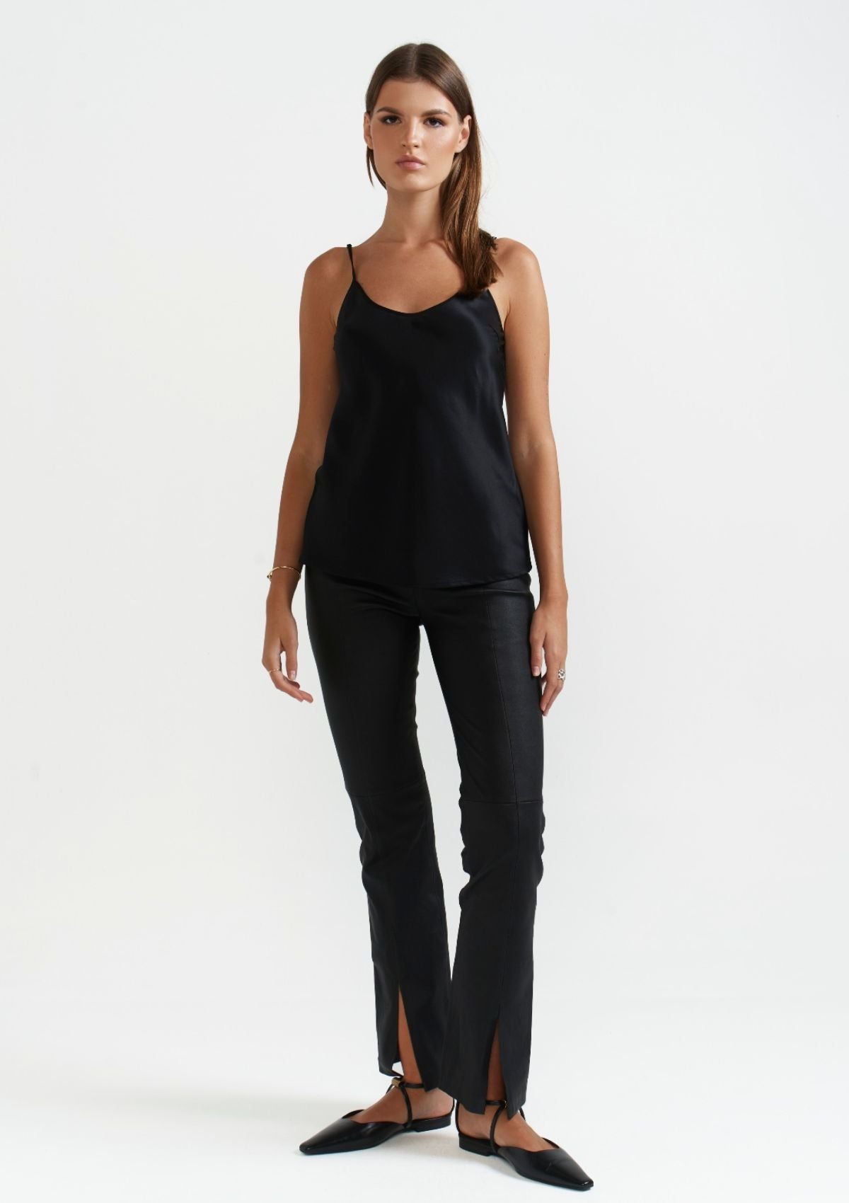 BLACK SILK CAMISOLE TOP