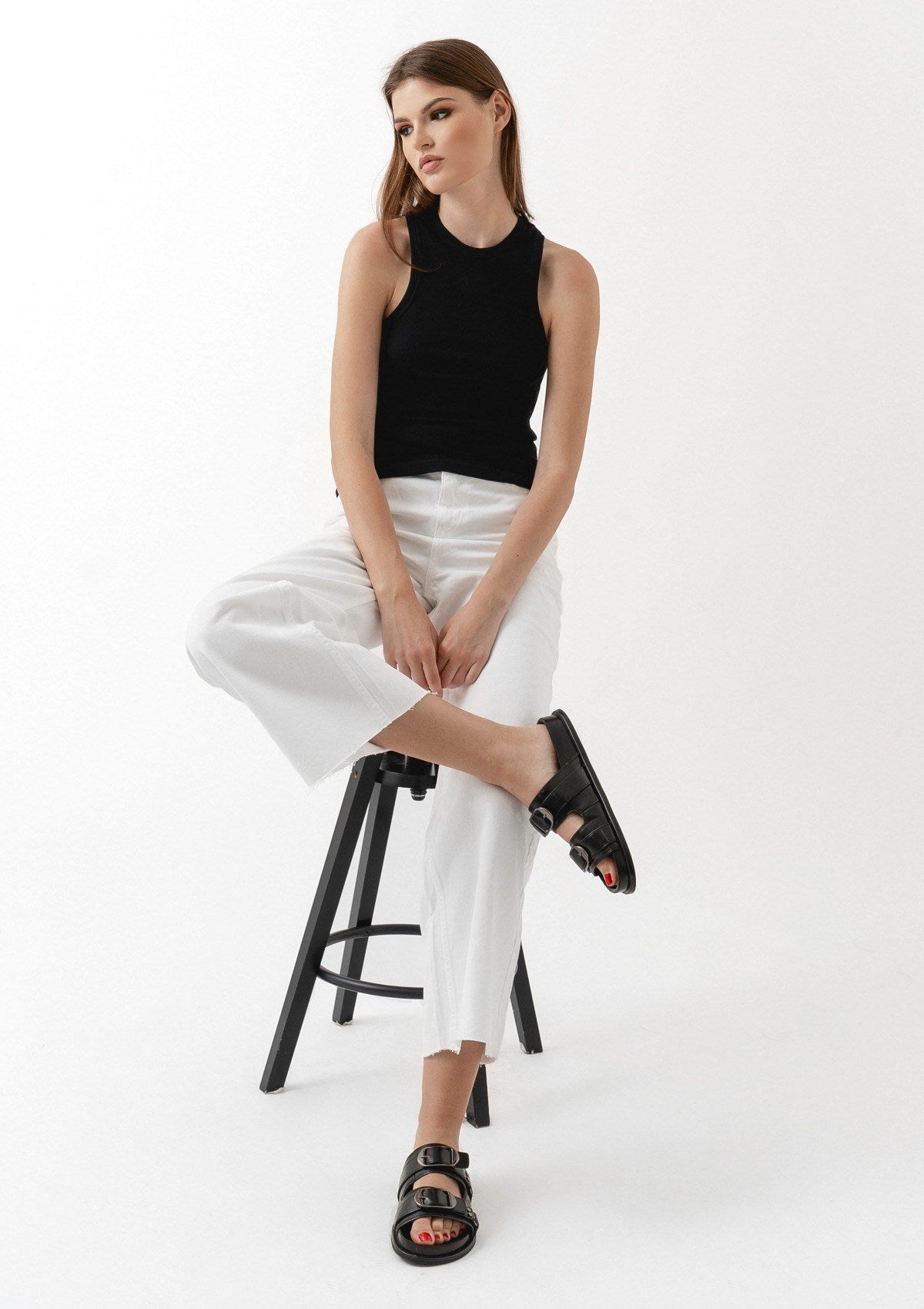 A refined ribbed cotton black tank top by Silk & tonic fashion brand