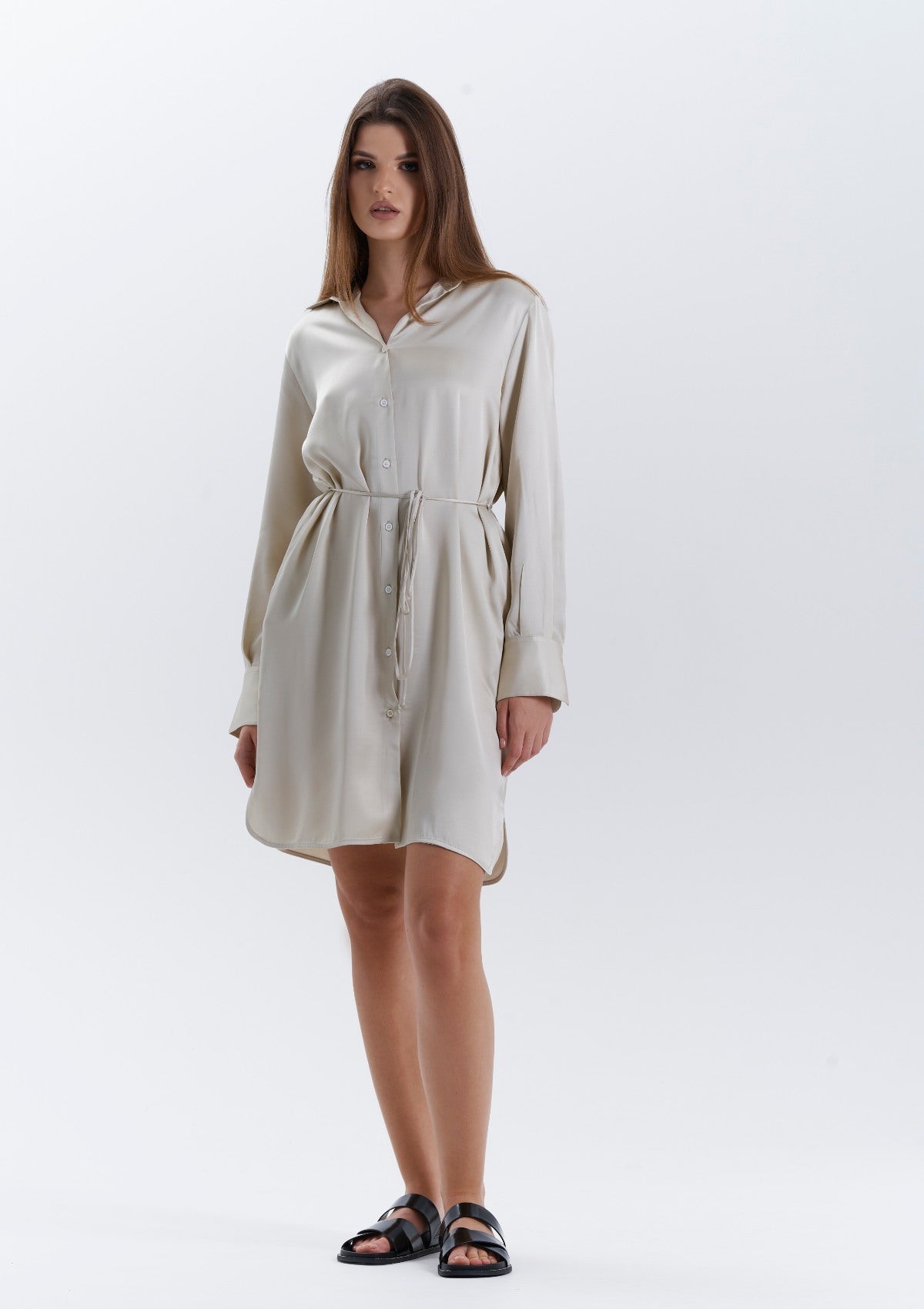An everyday dress in the shade of beige by Silk & tonic fashion brand.