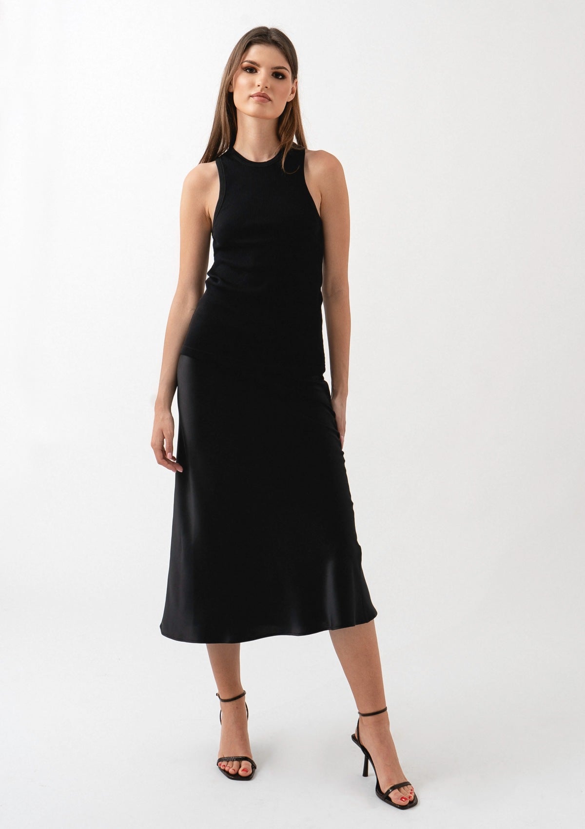 Black silk outlet midi slip skirt