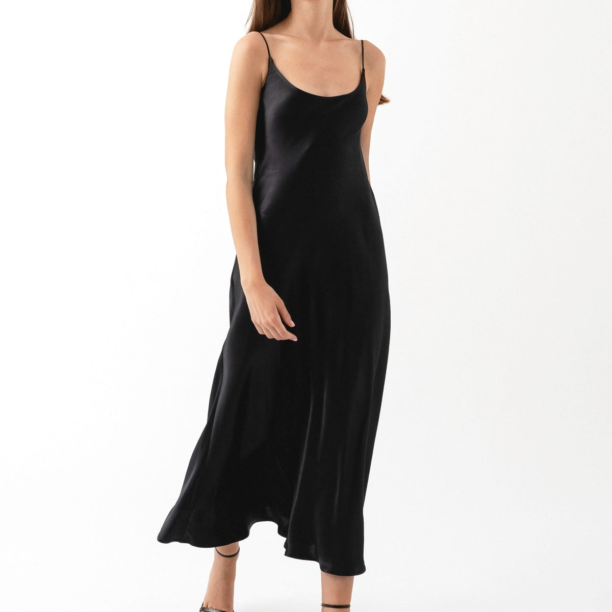 black slip dress midi Black Midi Low-back Dress