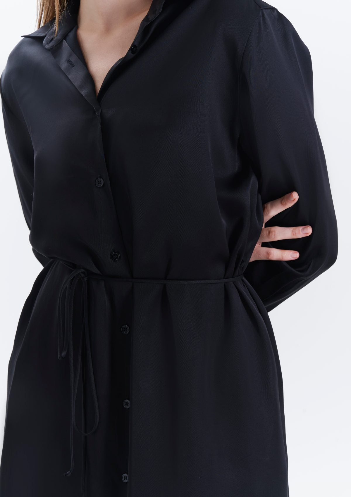 buttoned-black-belted-shirt-dress-by Silk & tonic