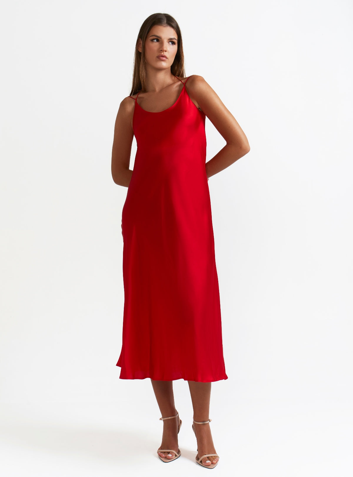RED SLIP DRESS WITH LOW BACK