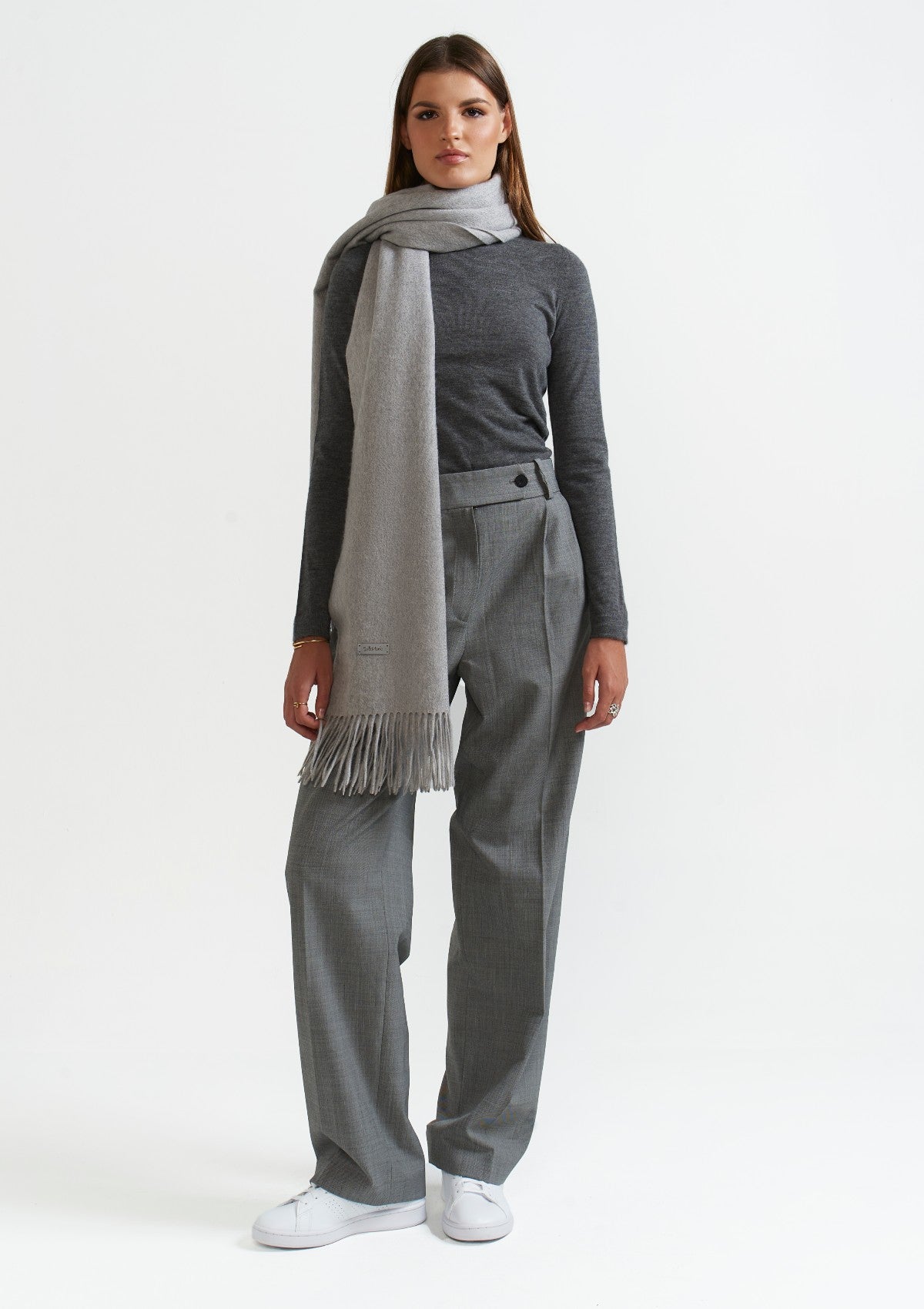 DOUBLE GREY CASHMERE SCARF