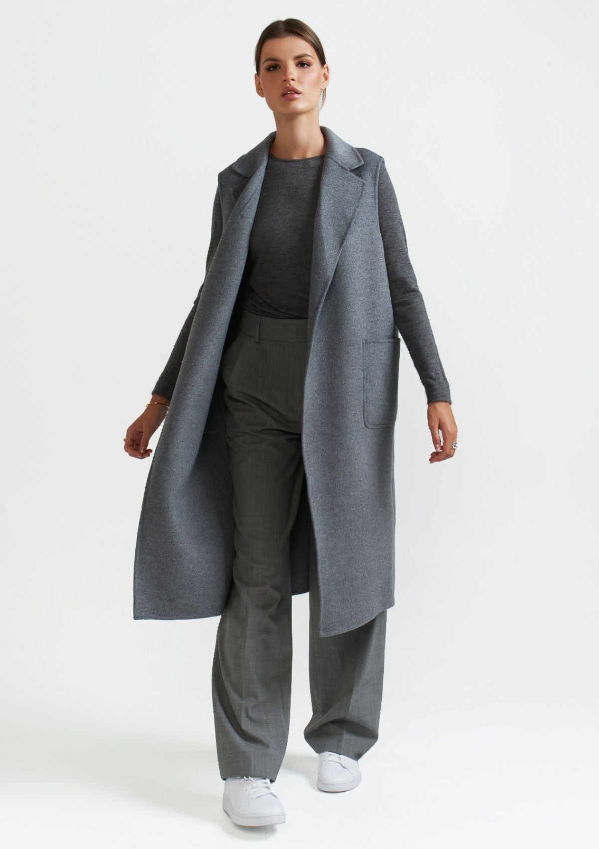 Grey Cashmere Blend Sleeveless Coat