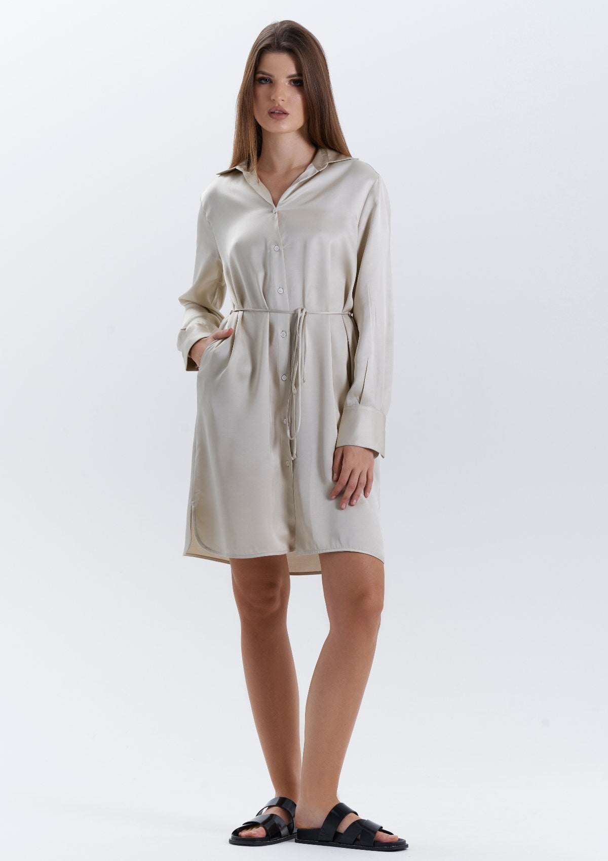 minimal-style-beige-shirt-dress-by Silk & tonic-fashion-brand