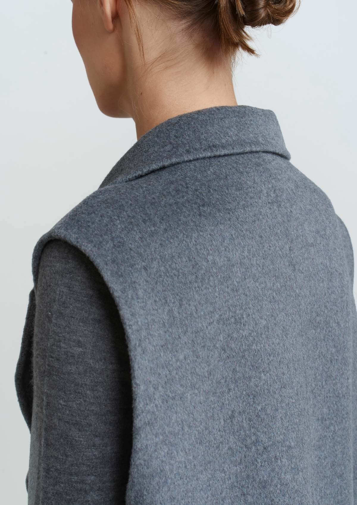 Grey Cashmere Blend Sleeveless Coat
