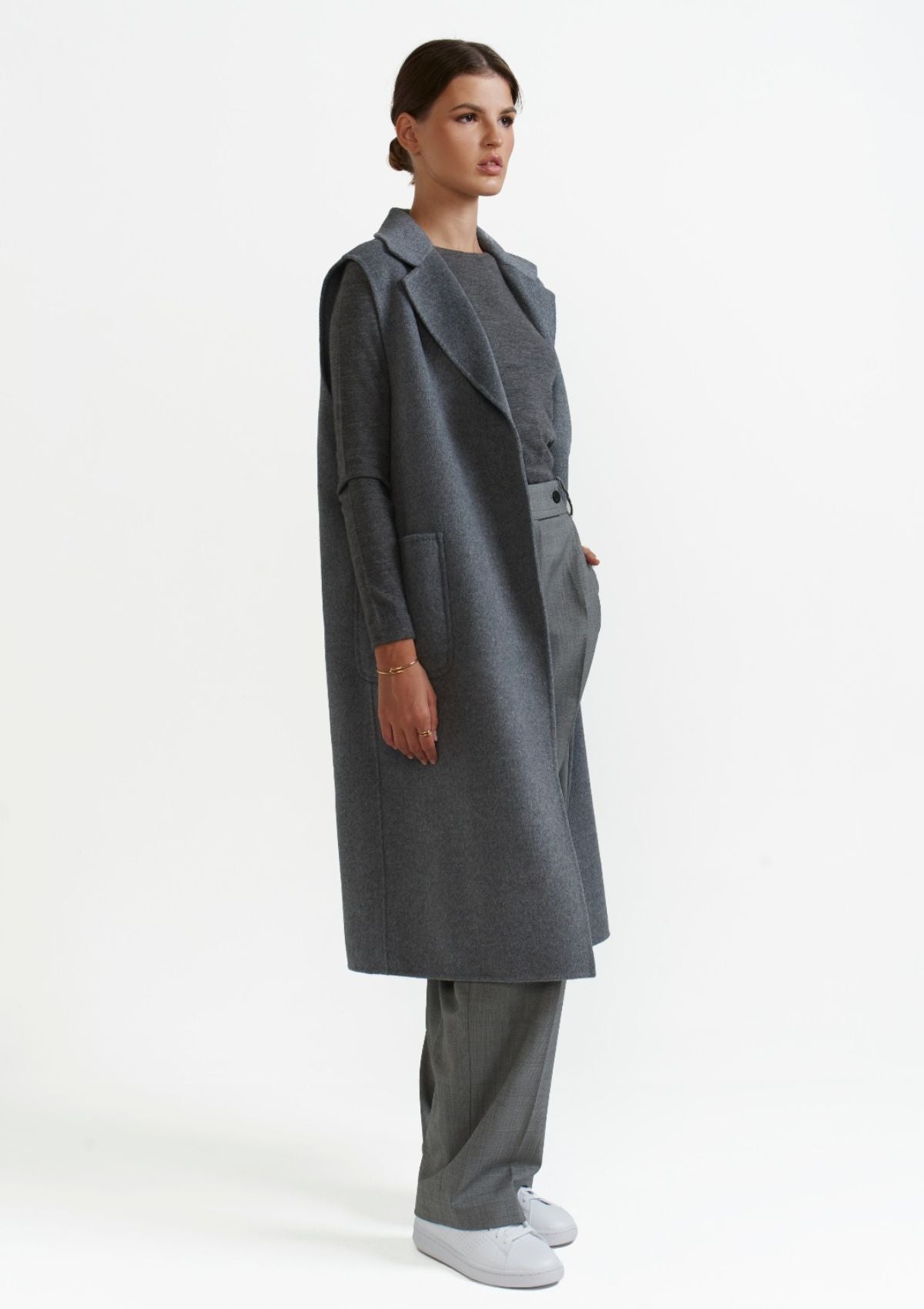 Grey Cashmere Blend Sleeveless Coat | SILK & TONIC